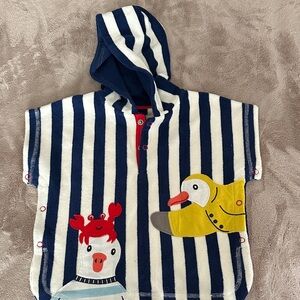 Baby Boden Navy and White Striped Hooded Coverup